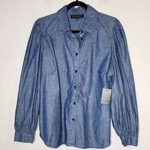 NWT Eloquii Denim puff sleeve button top. Women's plus size 18.